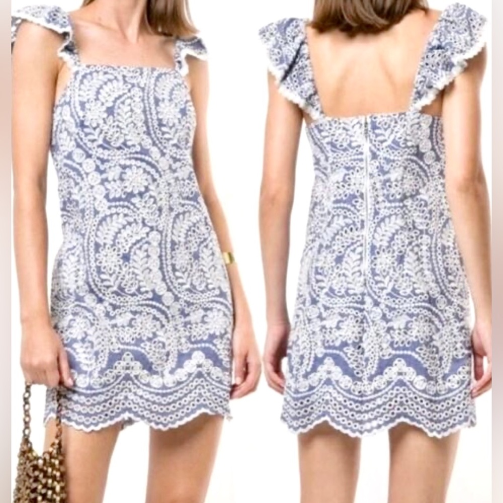 Alice + Olivia Blue and White Lace Dress